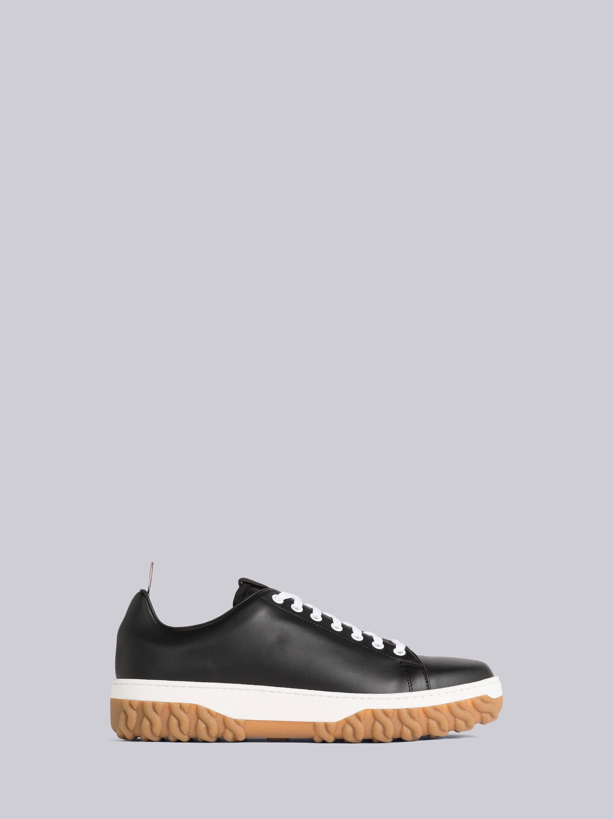 【送料&関税込】Thom Browne Calf Leather Tennis Shoes LETTERMAN TRAINER WITH CABLE KNIT SOLE IN VITELLO CALF
