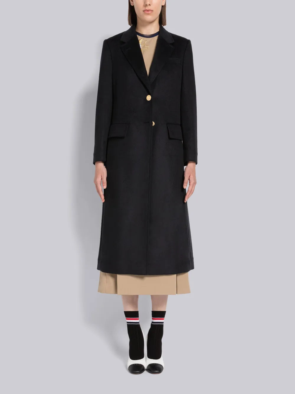 THOM BROWNE Zibeline Coat Weight Cashmere Wide Lapel Overcoat