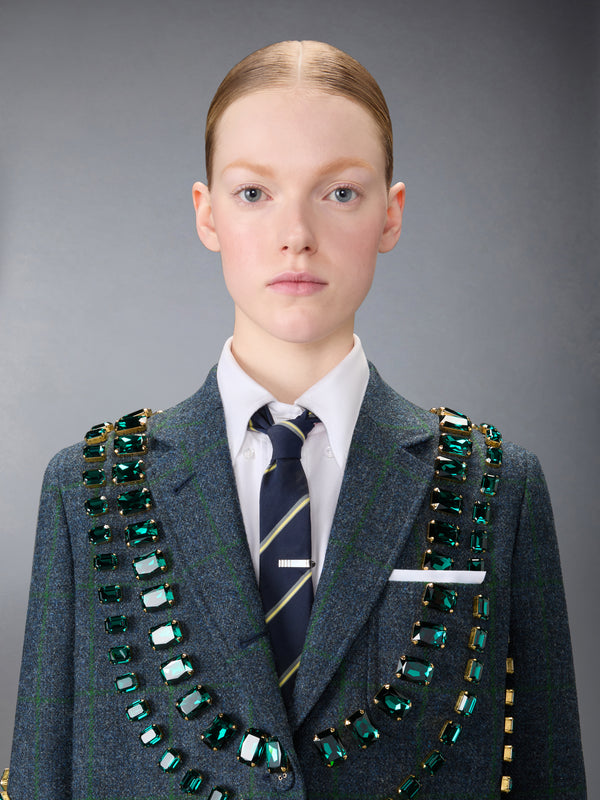 WINDOWPANE HUNTING TWEED TROMPE L'OEIL JACKET WITH SWAROVSKI CRYSTAL - image 7