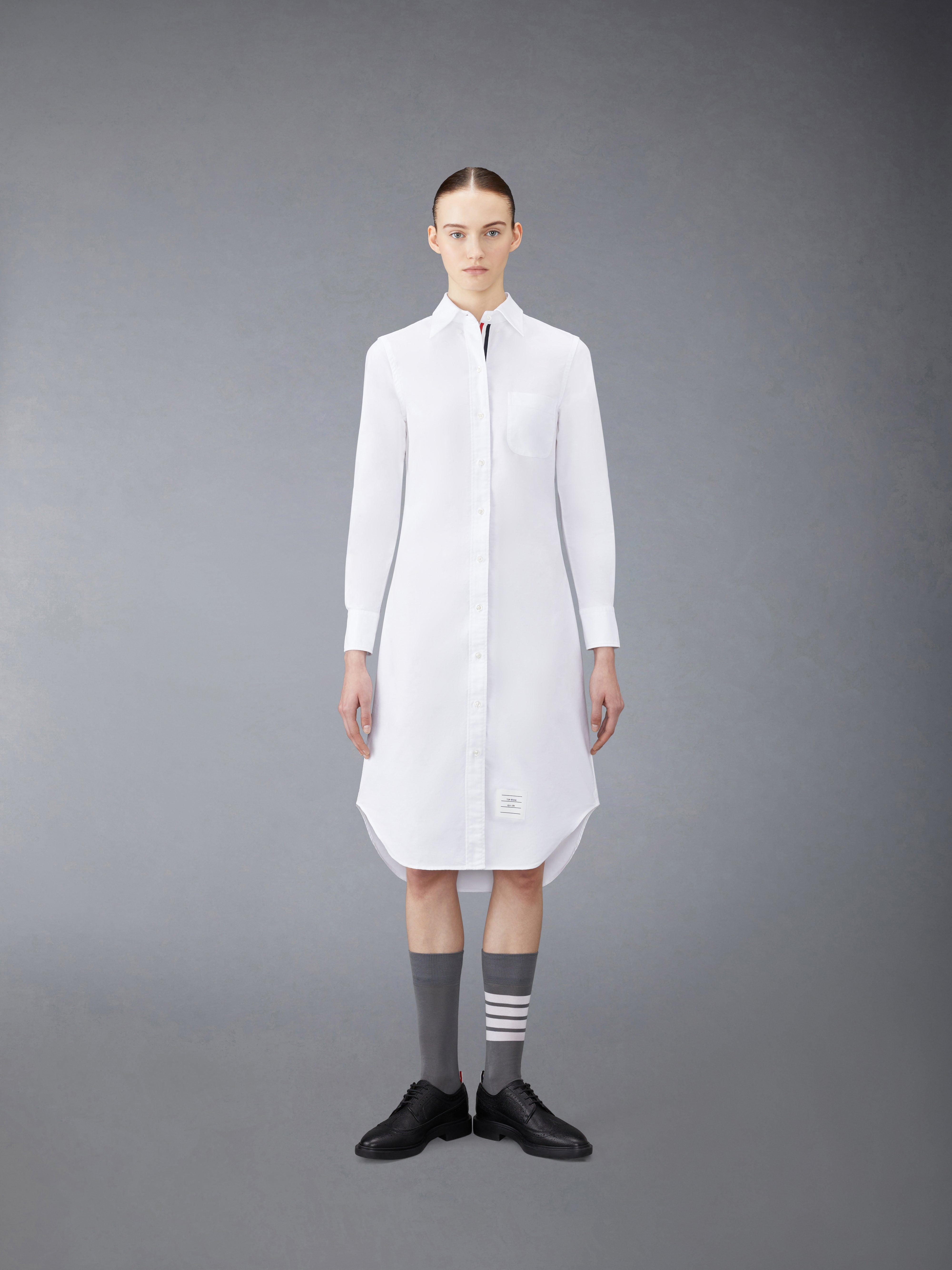 Women's Oxford Grosgrain Placket Shirt Dress in White Size 36