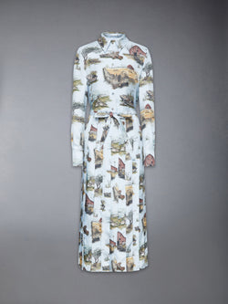 風景トワル シルクツイル プリーツ シャツワンピース