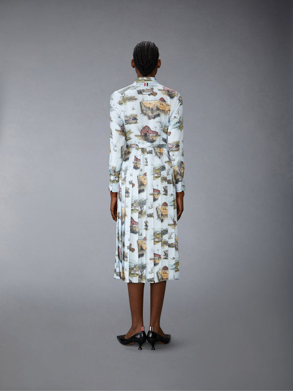 風景トワル シルクツイル プリーツ シャツワンピース - image 3