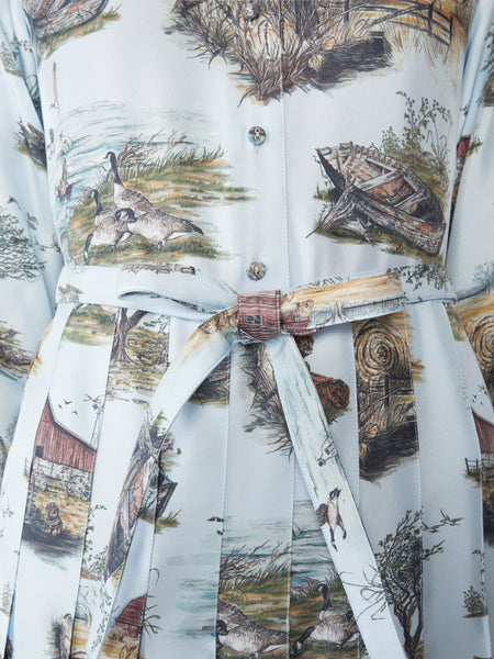 風景トワル シルクツイル プリーツ シャツワンピース