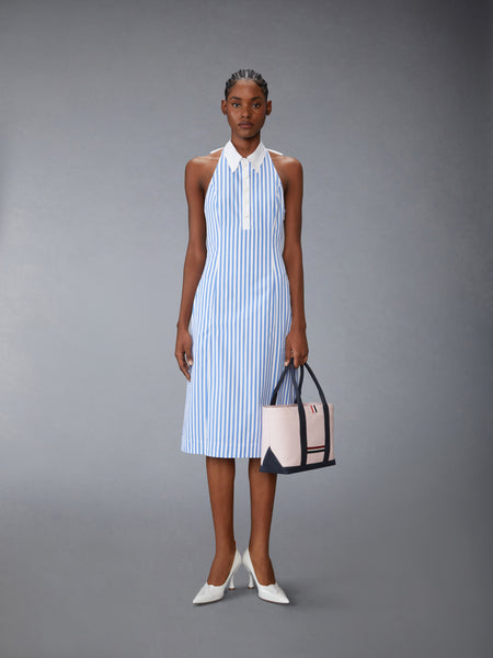 オーニングストライプ ポプリン ポロ ホルターワンピース