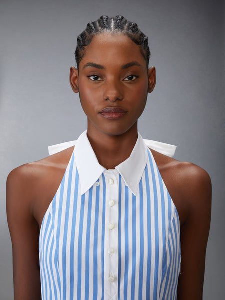 オーニングストライプ ポプリン ポロ ホルターワンピース