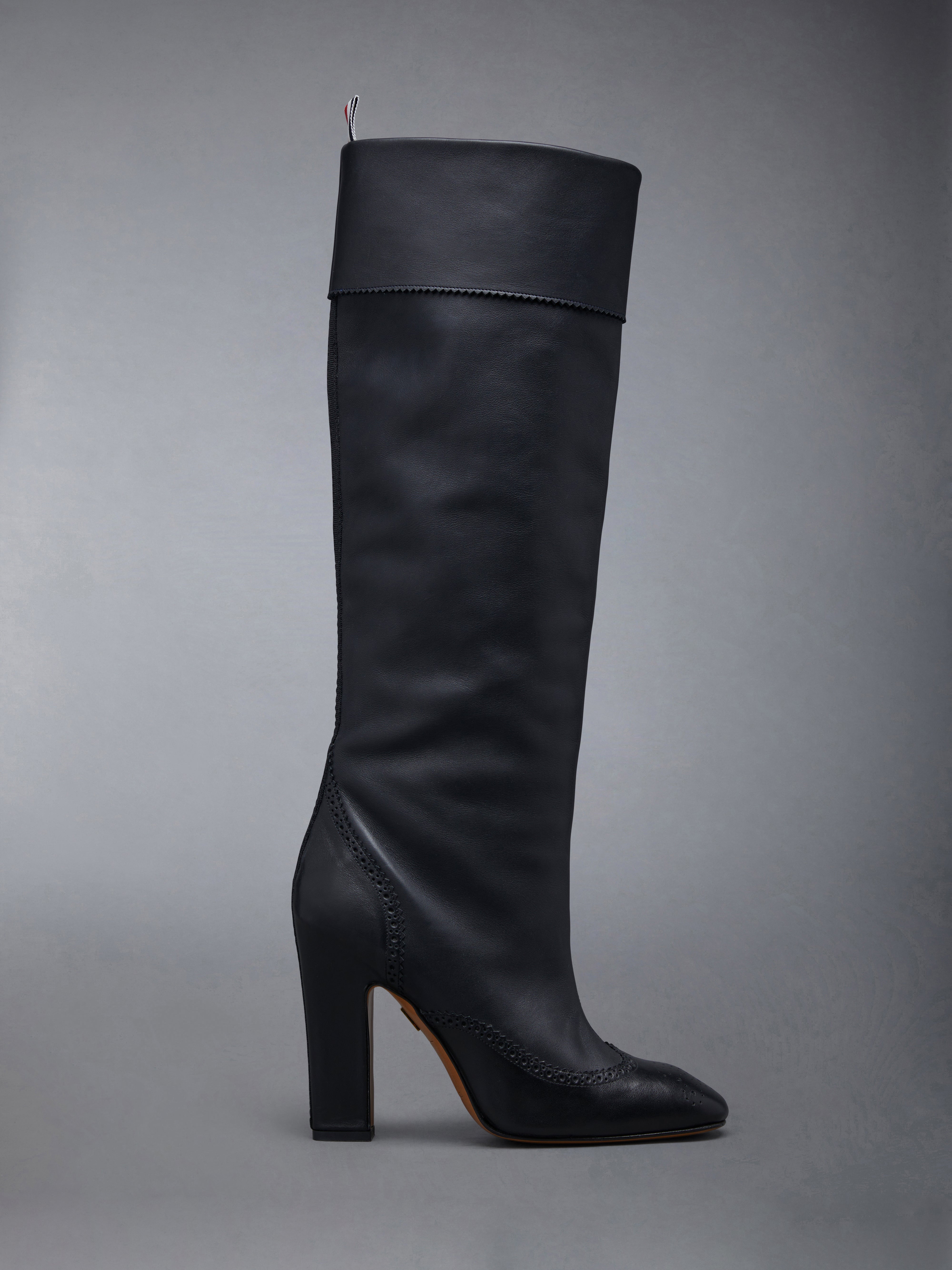 THOM BROWNE Calf Leather 105Mm Block Heel Brogued Knee High Boot