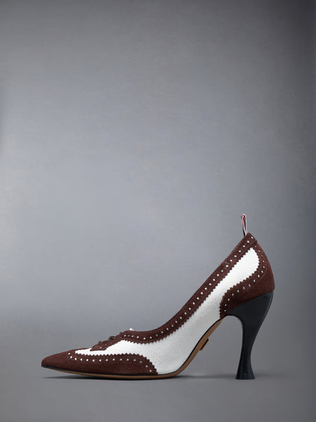 CALF SUEDE LOW THROAT WINGTIP PUMP 90MM