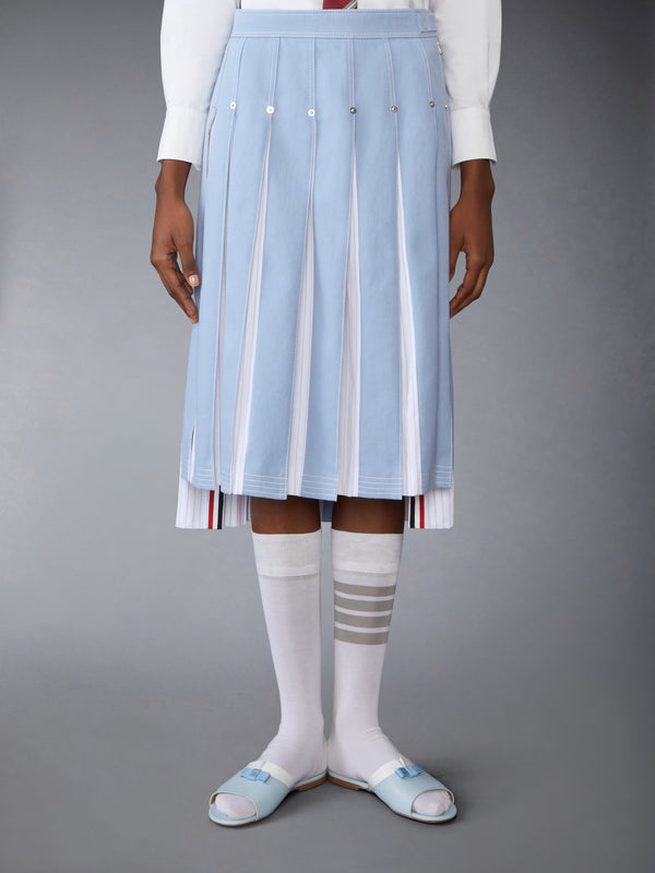 DENIM COMBO DROPPED BACK PLEATED SKIRT - image 1