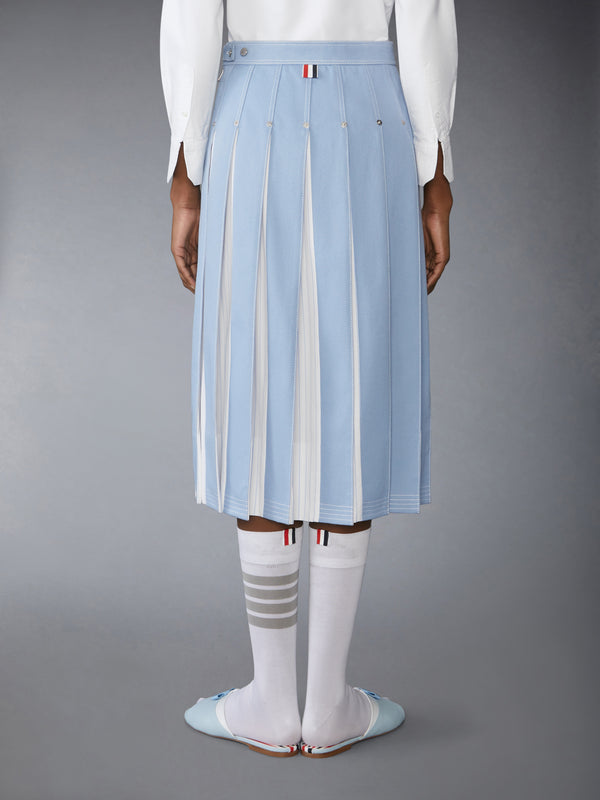 DENIM COMBO DROPPED BACK PLEATED SKIRT - image 3