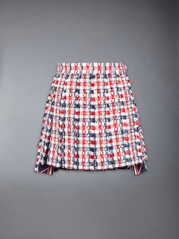 GINGHAM SATIN RIBBON TWEED PLEATED MINI SKIRT - featured image