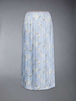 FEATHER PRINTED SILK TWILL PLEAT SKIRT