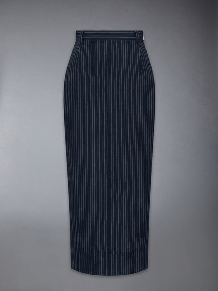 PINSTRIPE HIGH TWIST WOOL HIGH WAISTED PENCIL SKIRT
