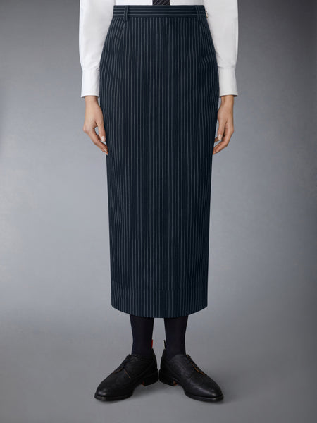 PINSTRIPE HIGH TWIST WOOL HIGH WAISTED PENCIL SKIRT