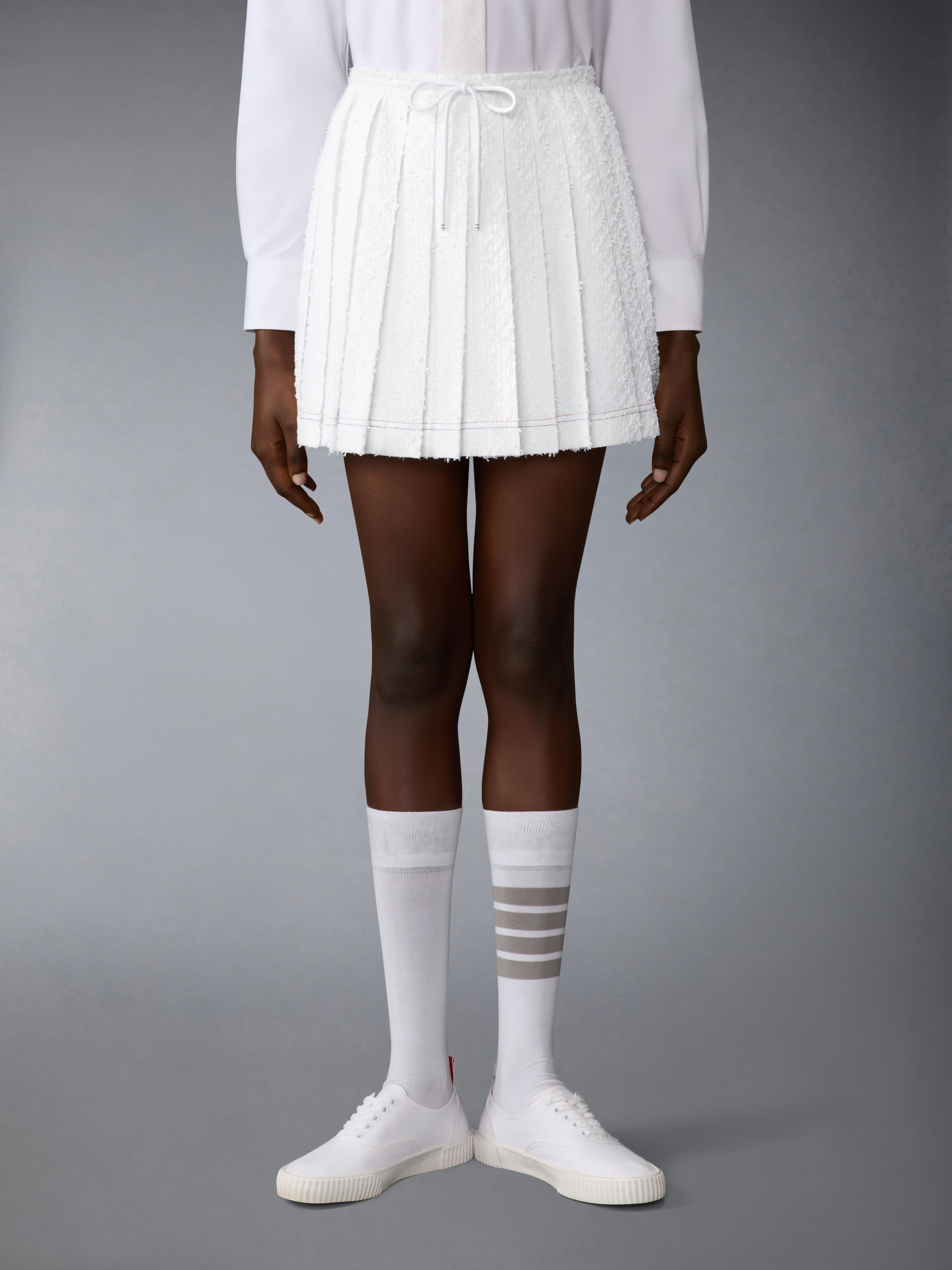 Eyelash Tweed Drawstring Pleated Mini Skirt | Thom Browne