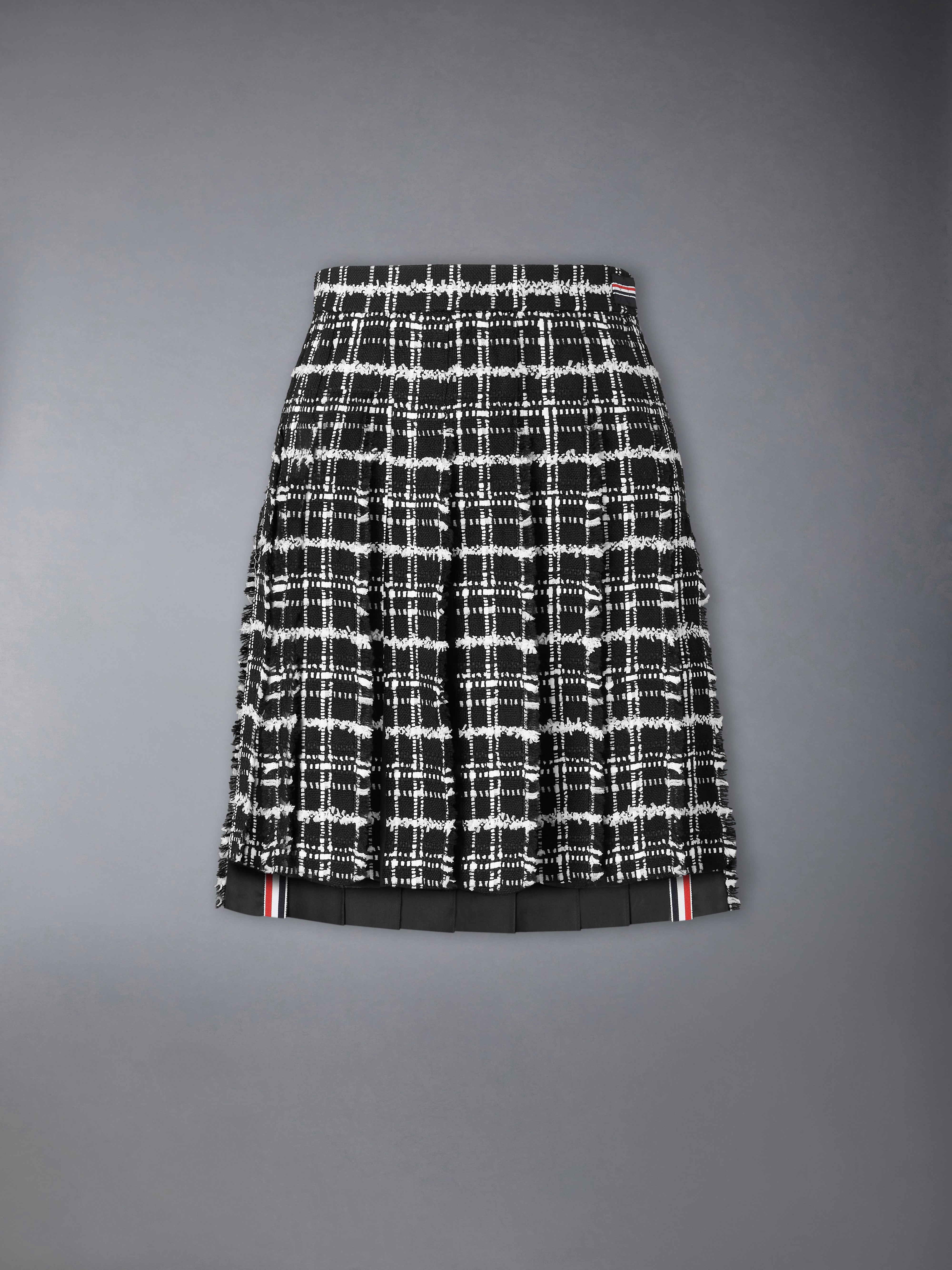 Ribbon Tweed Pleated Skirt With Fray Edge | Thom Browne