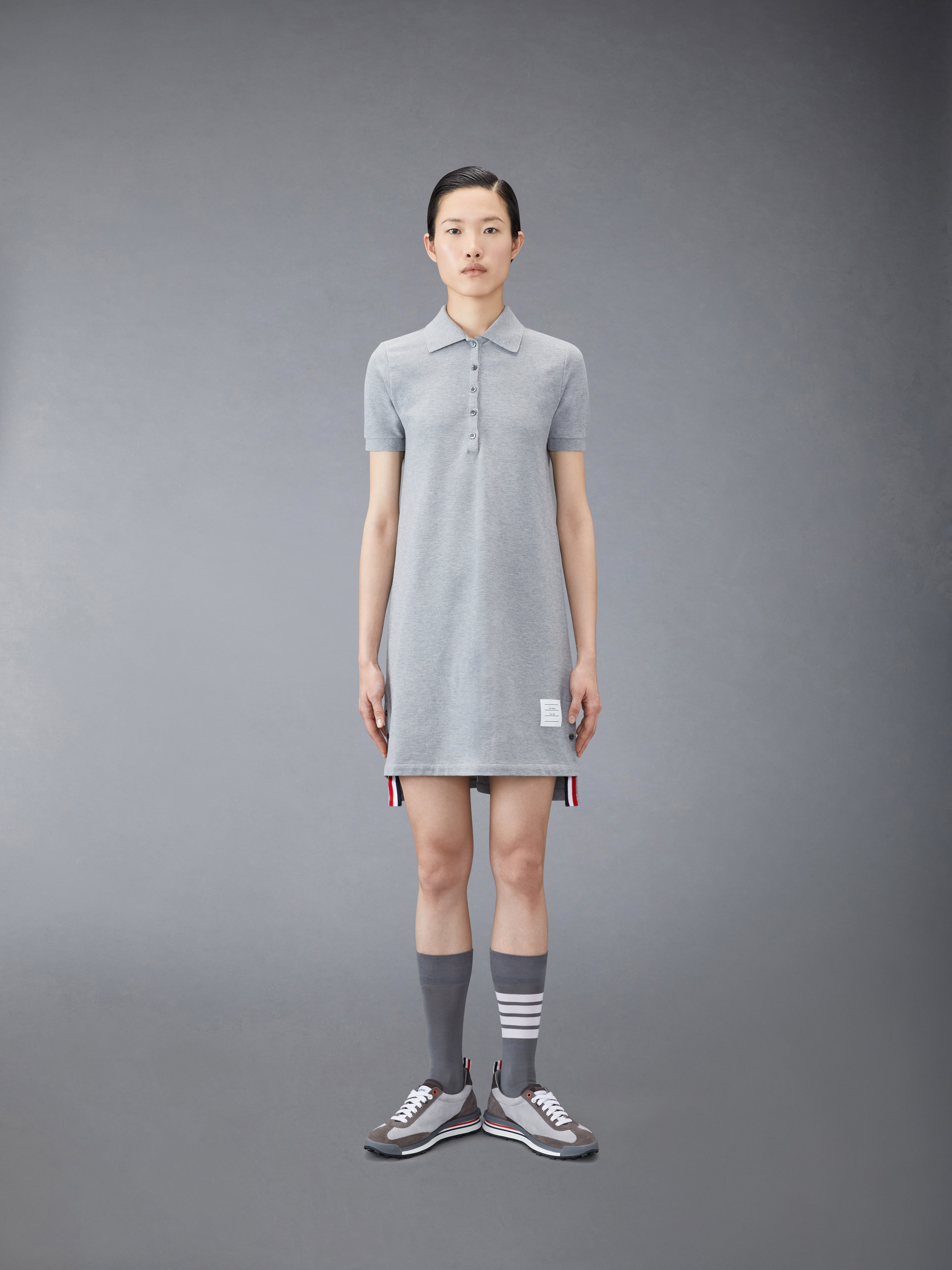 thom browne polo dress Women's Cotton Tweed Sleeveless Polo Dress in Light Blue Size 40