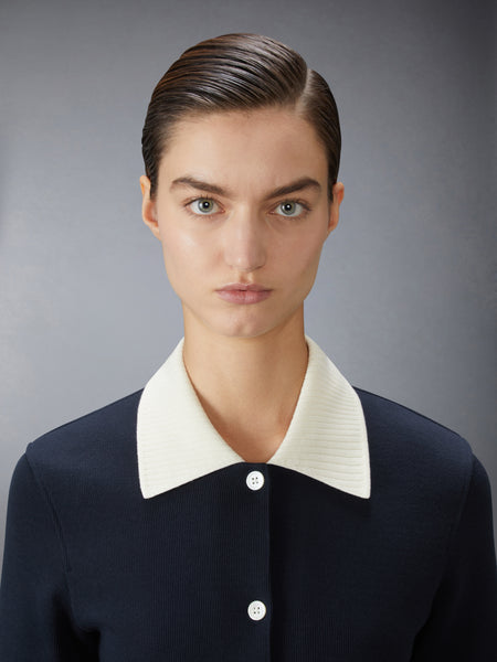 ソリッド ダブルフェイスニット ポロワンピース