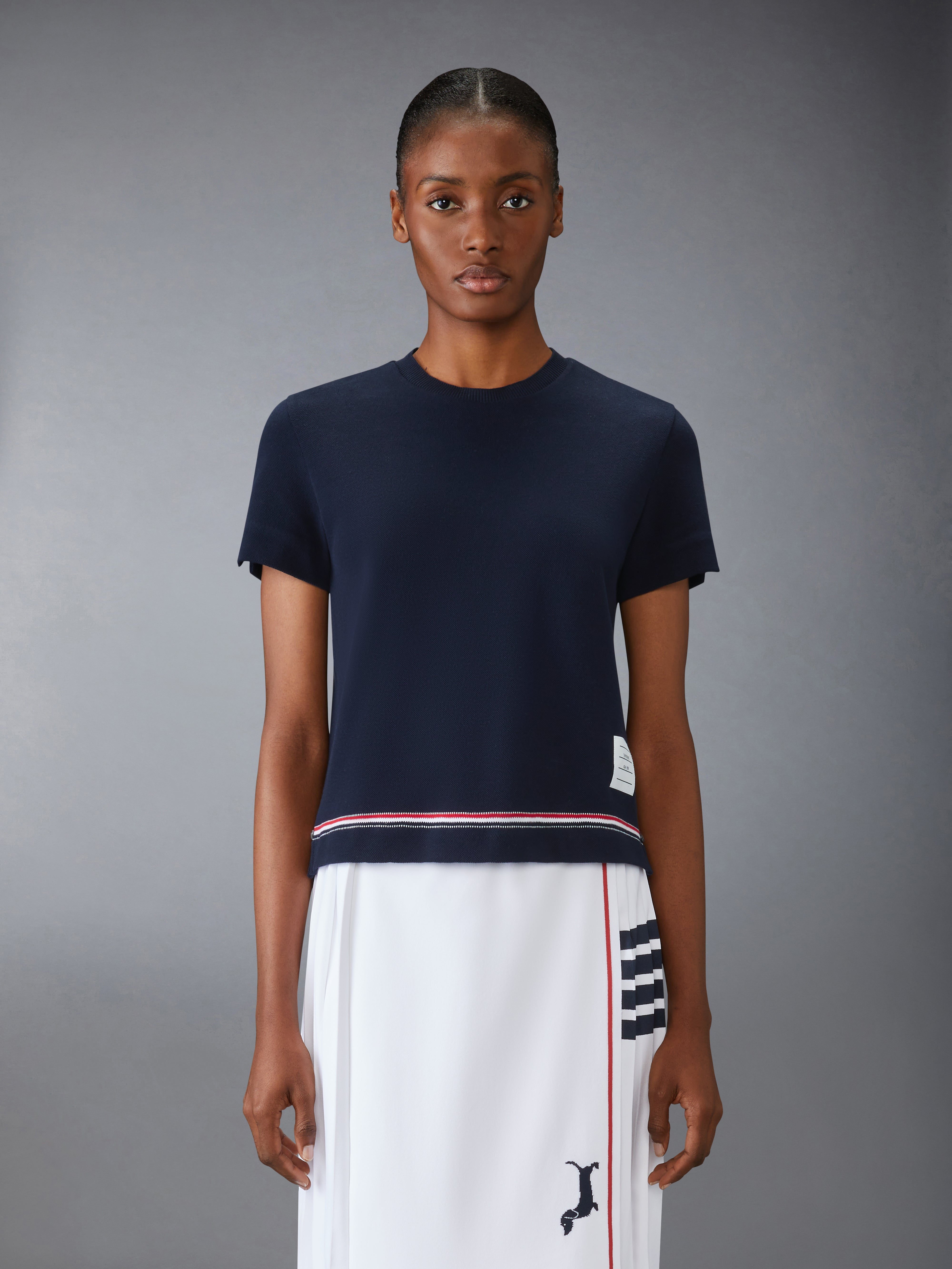 Short Sleeve Notch Tee In Cotton Pique + Eng Rwb Stripe