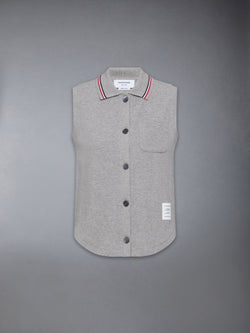 COTTON WAFFLE SLEEVELESS BUTTON SHIRT