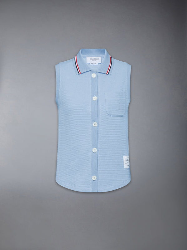 COTTON WAFFLE SLEEVELESS BUTTON SHIRT - featured image