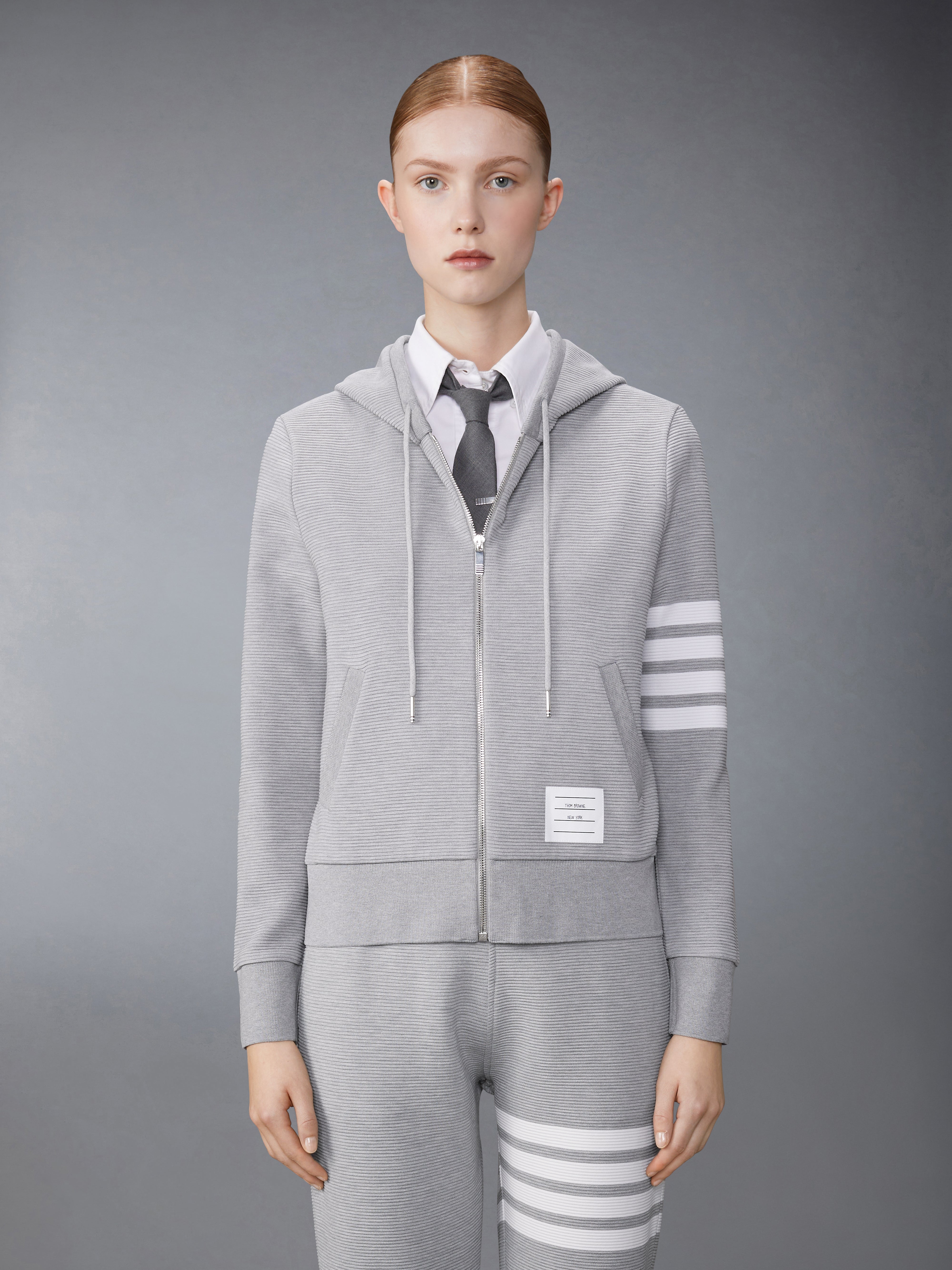 Cotton Ottoman Rib Bar Zip Hoodie Thom Browne