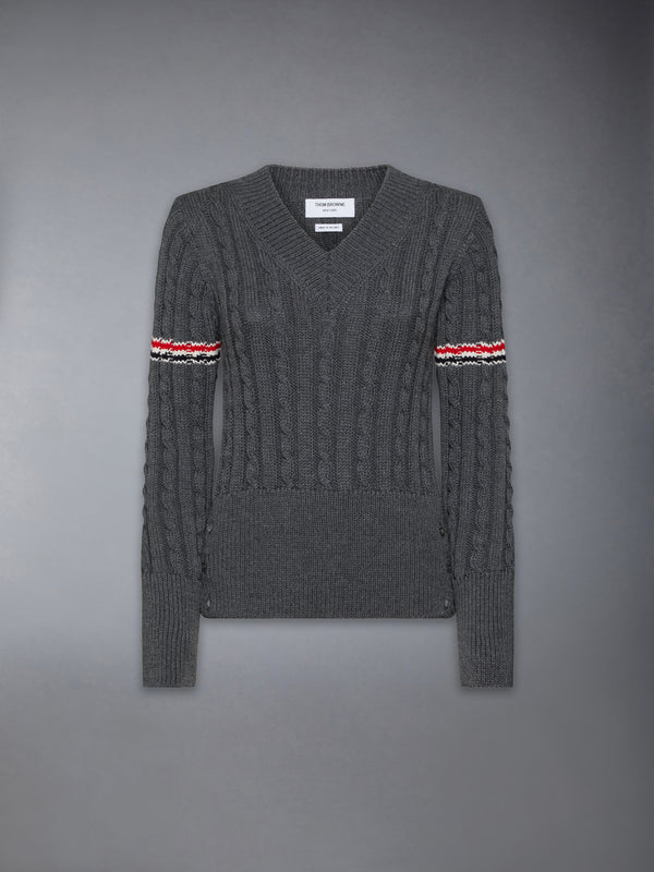 CLASSIC WOOL V NECK CABLE PULLOVER