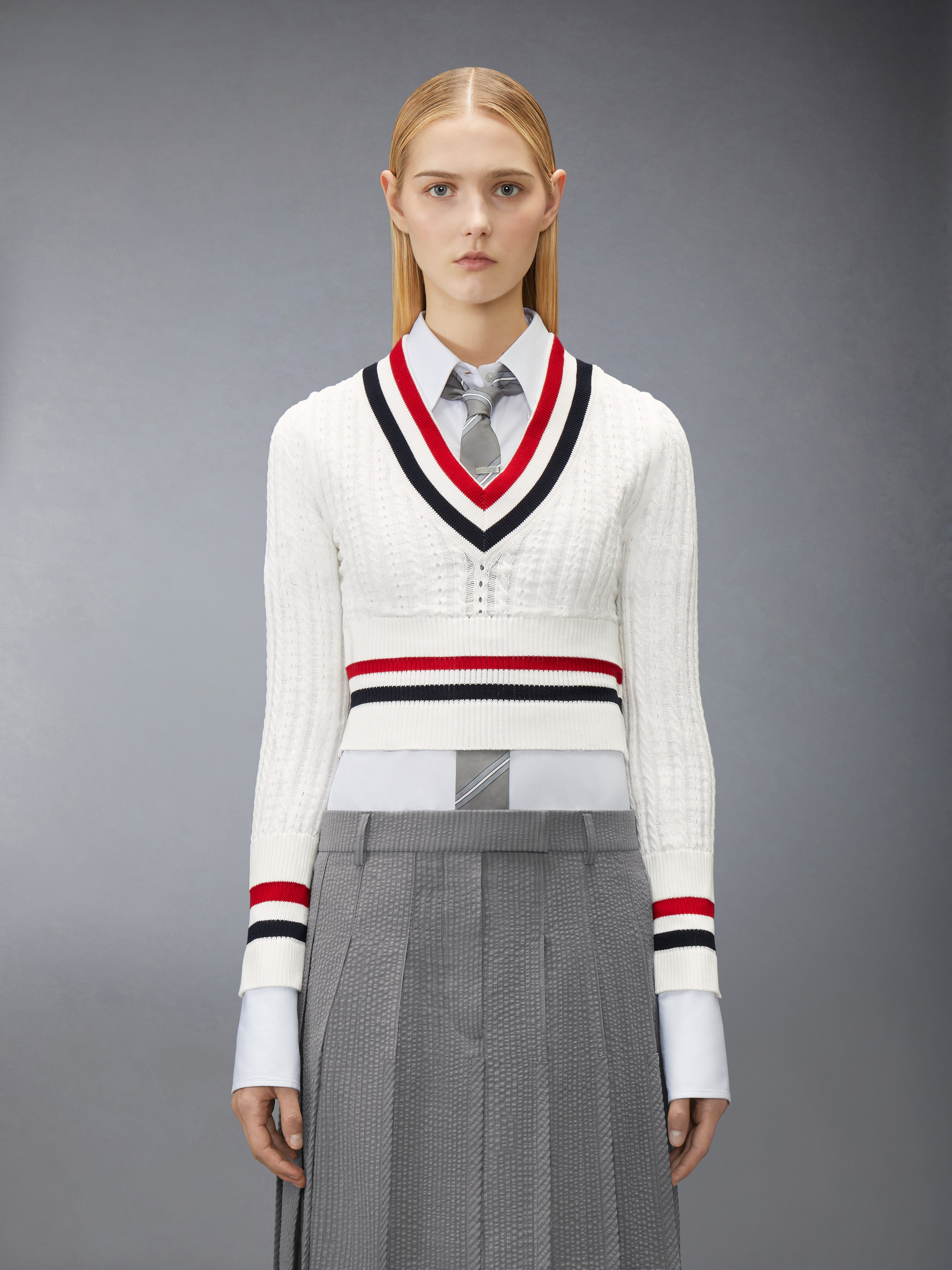 Cricket Rwb Stripe Baby Ladder Cable Shrunken Sweater | Thom Browne