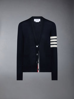 MERINO WOOL 4-BAR RELAXED FIT V-NECK CARDIGAN
