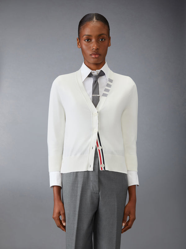 COTTON 4-BAR V NECK CARDIGAN - image 1