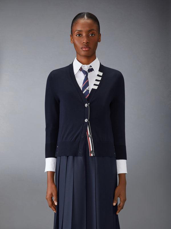 COTTON 4-BAR V NECK CARDIGAN - image 1