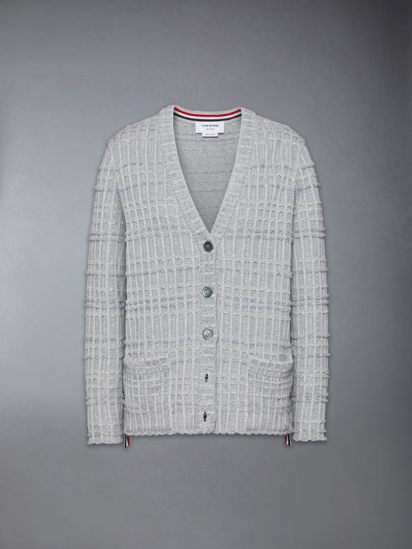 SEERSUCKER KNIT TWEED JACQUARD V NECK CARDIGAN - featured image