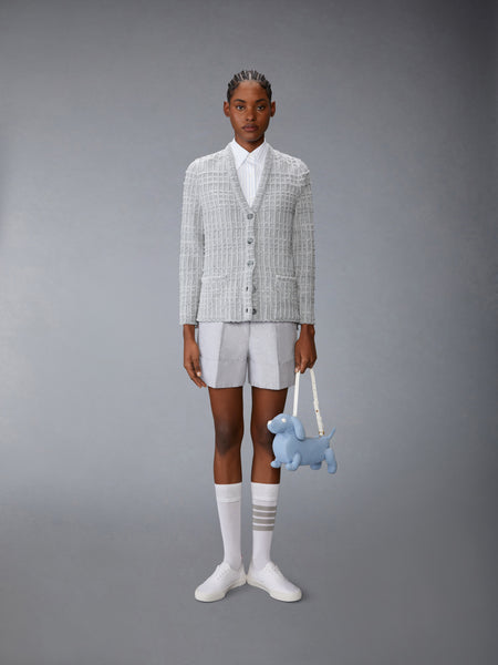 シアサッカー ニットツイード ジャカード Vネック カーディガン