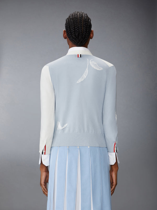 FUNMIX FEATHER INTARSIA POINTELLE RELAXED FIT V NECK CARDIGAN - image 2