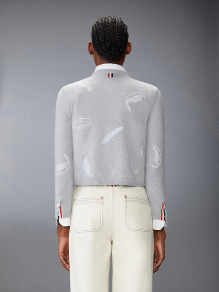 フェザー インターシャ プリント シルクツイル クルーネック カーディガン