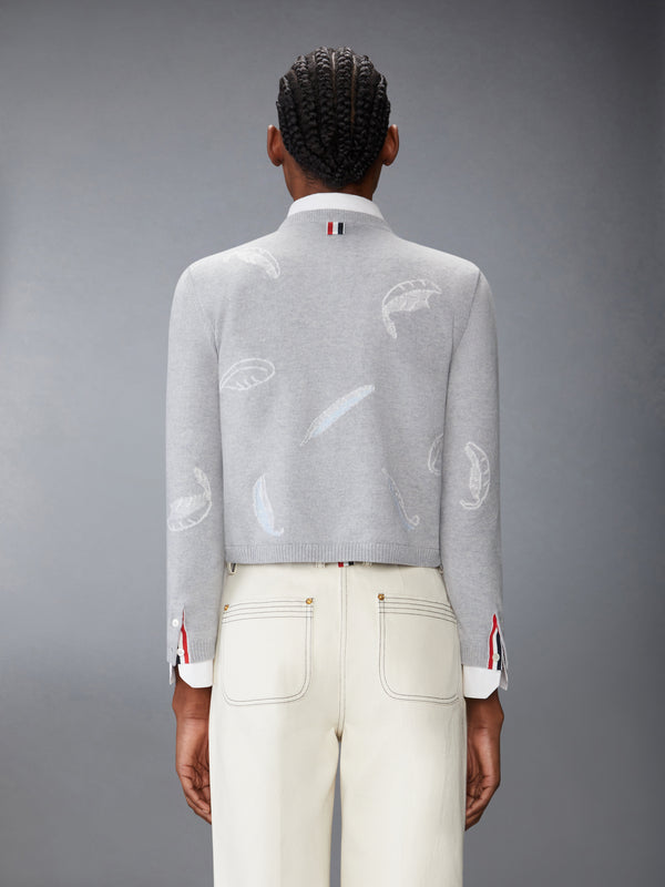 FEATHER INTARSIA PRINTED SILK TWILL CREW NECK CARDIGAN - image 2