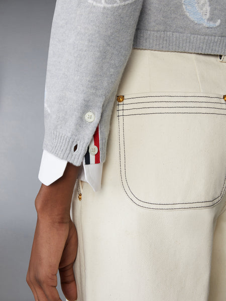 フェザー インターシャ プリント シルクツイル クルーネック カーディガン