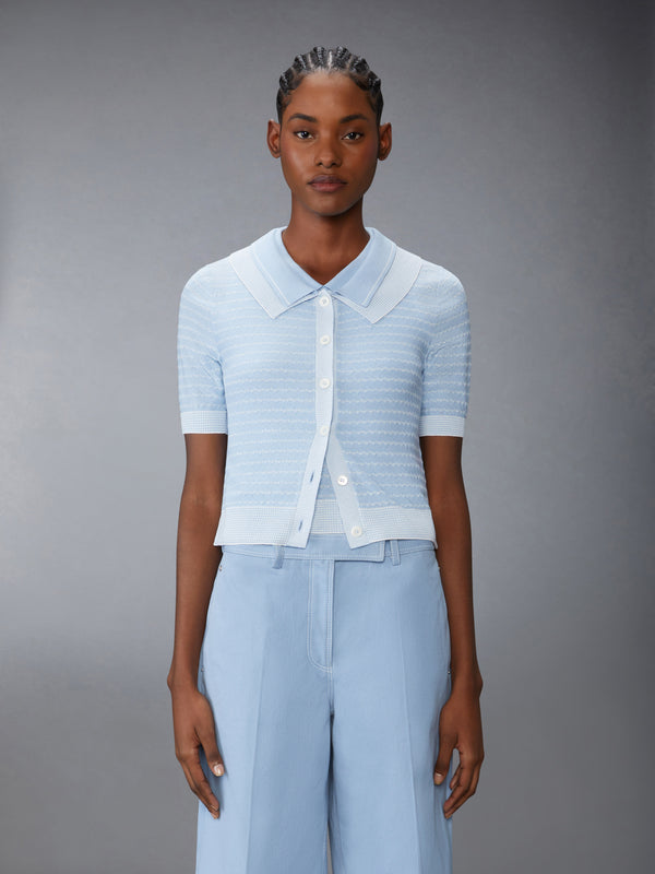 STRIPED TUCK STITCH SHORT SLEEVE CARDIGAN - image 1