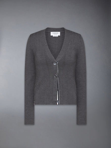WOOL SILK POINTELLE V NECK CARDIGAN