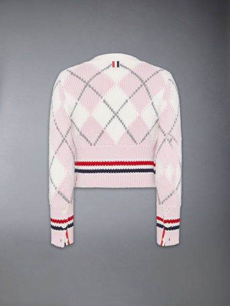ARGYLE INTARSIA MERINO WOOL SHRUNKEN CARDIGAN