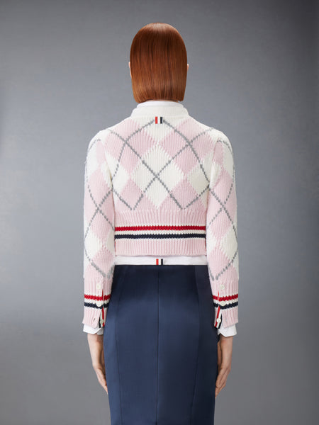 ARGYLE INTARSIA MERINO WOOL SHRUNKEN CARDIGAN
