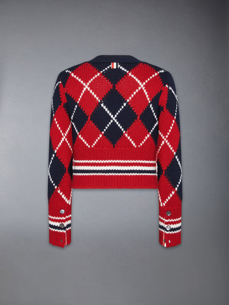 ARGYLE INTARSIA MERINO WOOL SHRUNKEN CARDIGAN