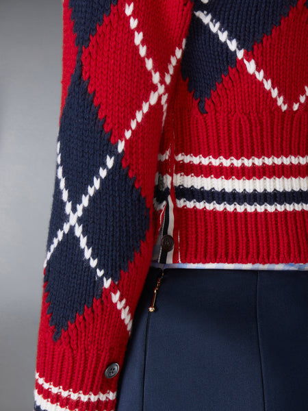 ARGYLE INTARSIA MERINO WOOL SHRUNKEN CARDIGAN