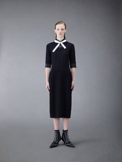 Wool Jersey Organza Pleated Bottom Ribbon Tie Combo Shirtdress