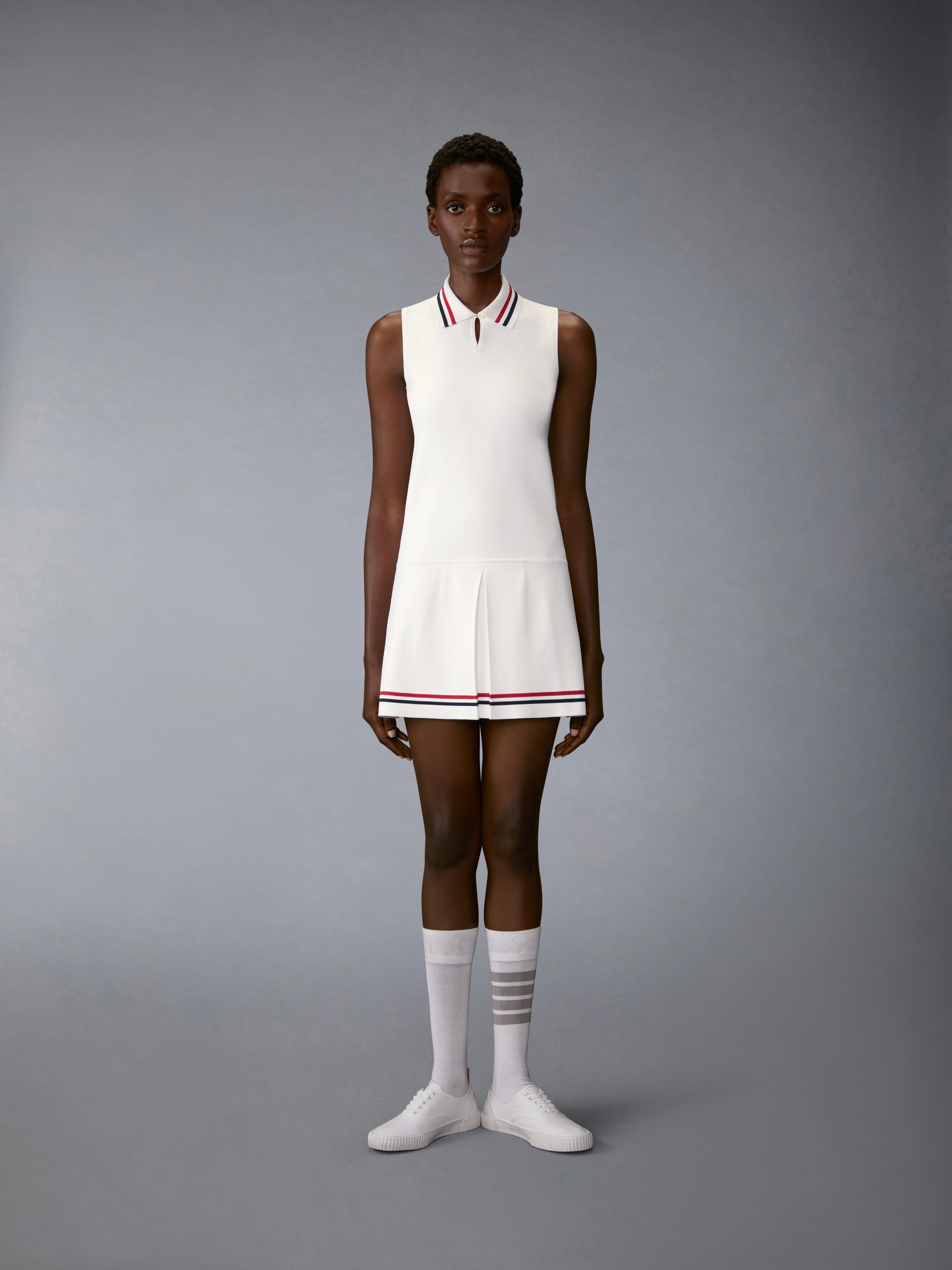 Women's Stretch Viscose Rwb Stripe Mini Tennis Dress in White Size 44 Women's Stretch Viscose Rwb Stripe Mini Tennis Dress in White Size 44