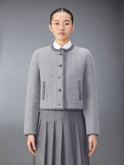 MERINO WOOL HERRINGBONE QUILTED CROPPED CARDIGAN JACKET