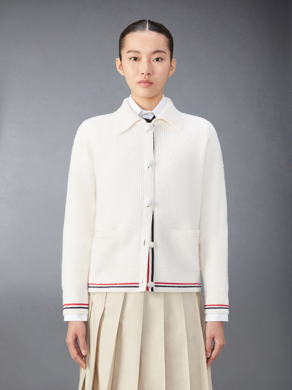 MERINO WOOL BRUSHED TUCK STITCH POLO CARDIGAN - featured image