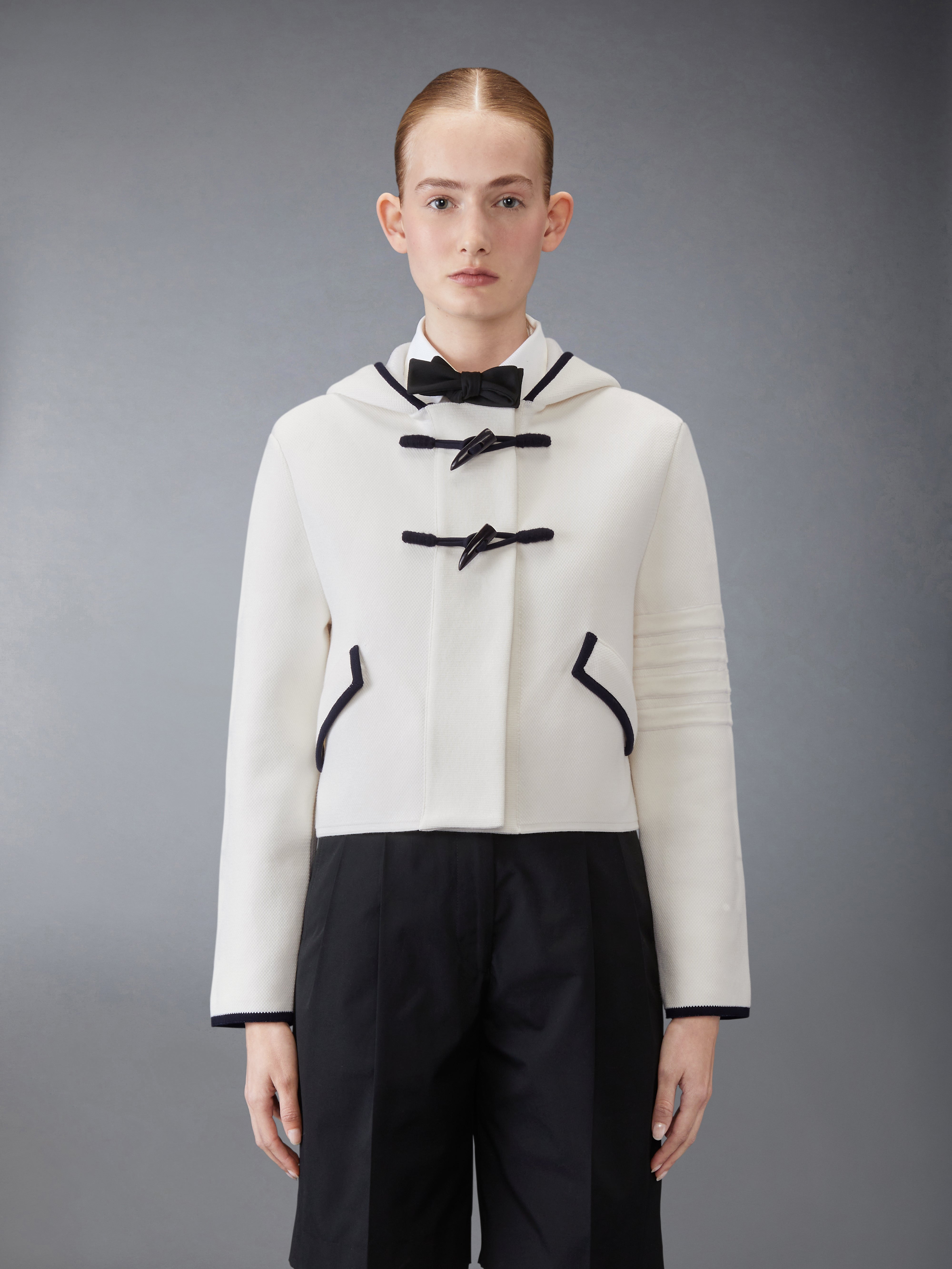 Pique Double Face Cropped Duffle Jacket In Cotton And Merino