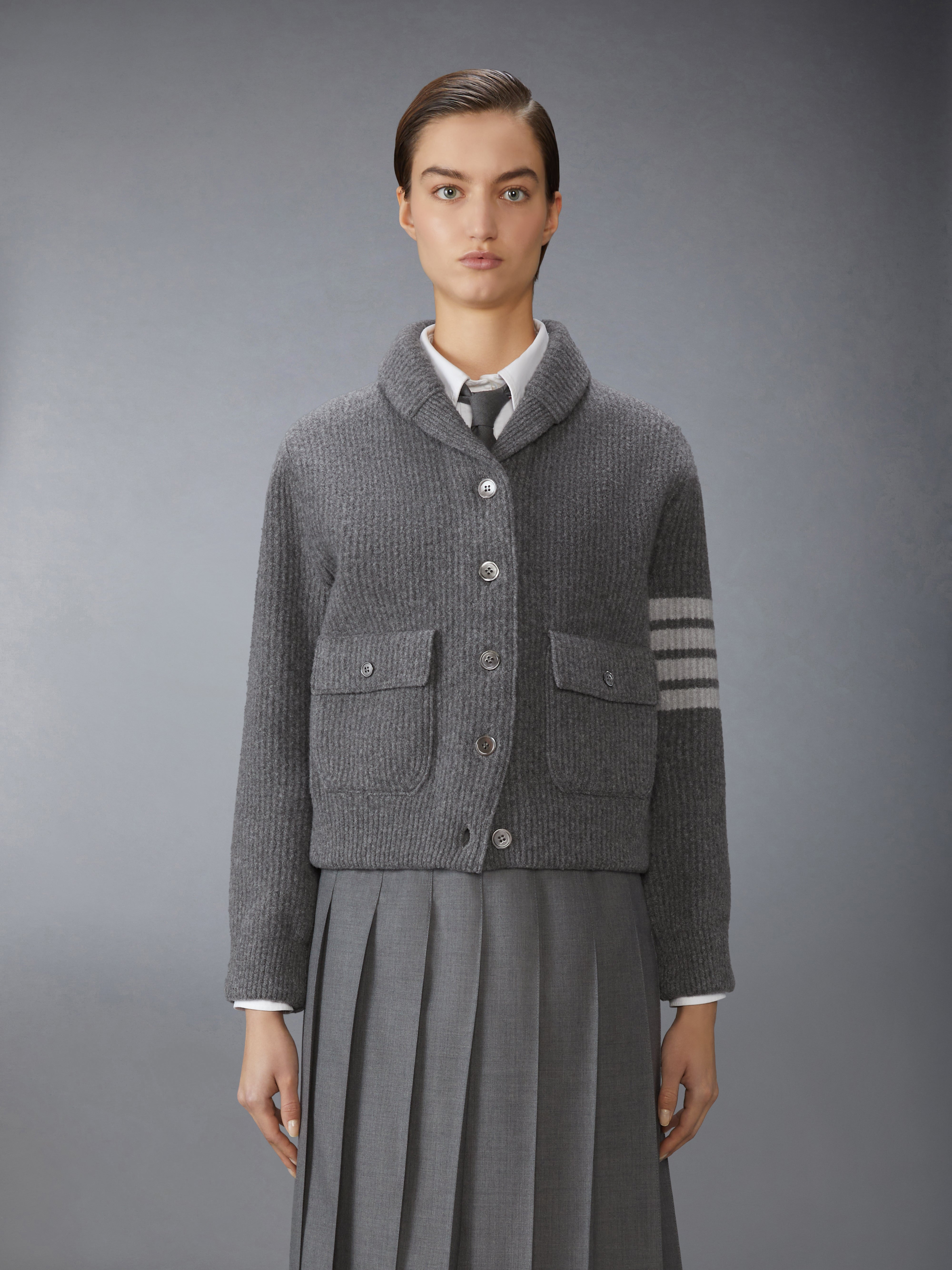 Boiled Merino Wool 4-Bar Bomber Jacket | Thom Browne