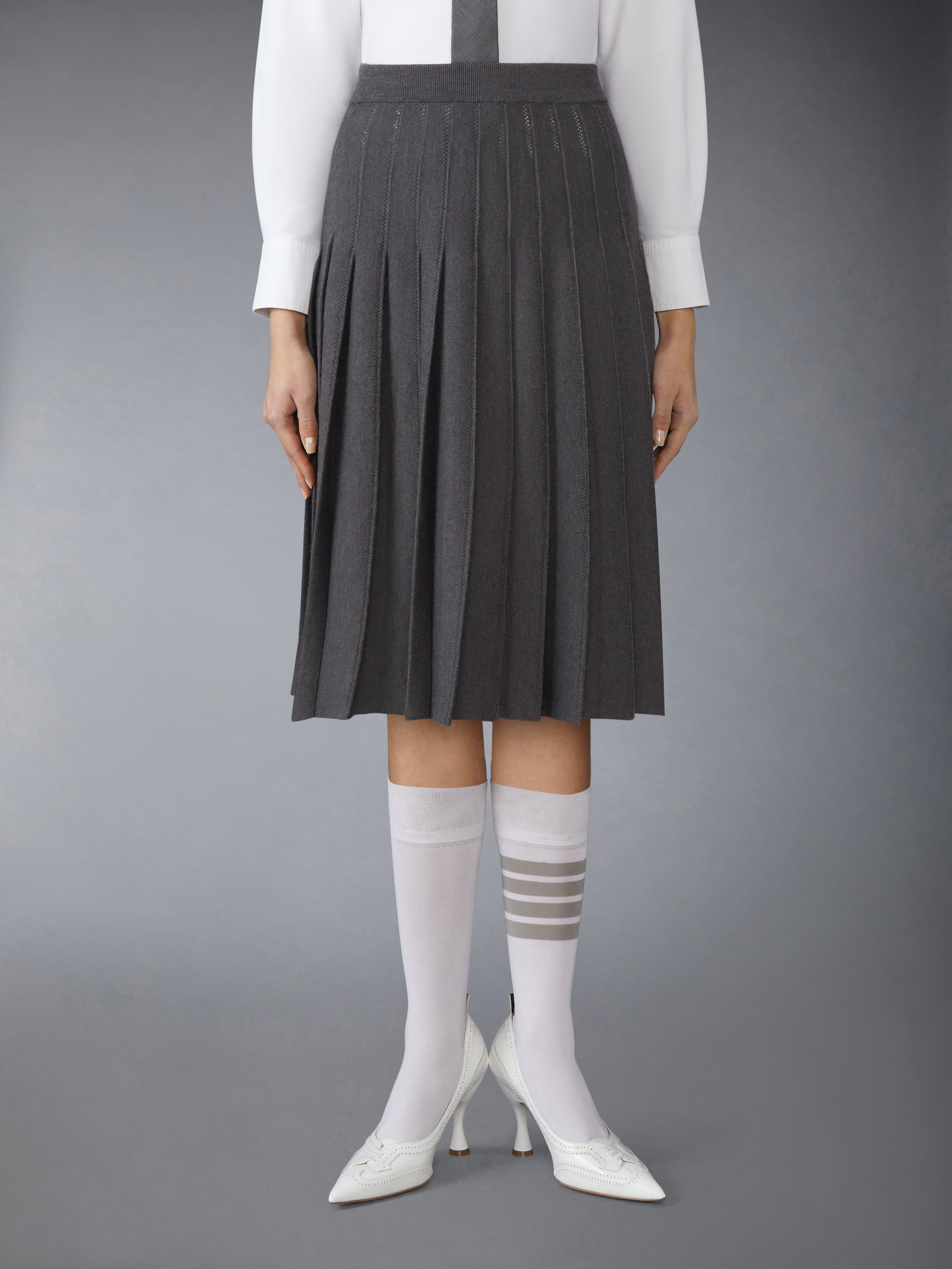 Wool Silk Pointelle Pleated Skirt | Thom Browne