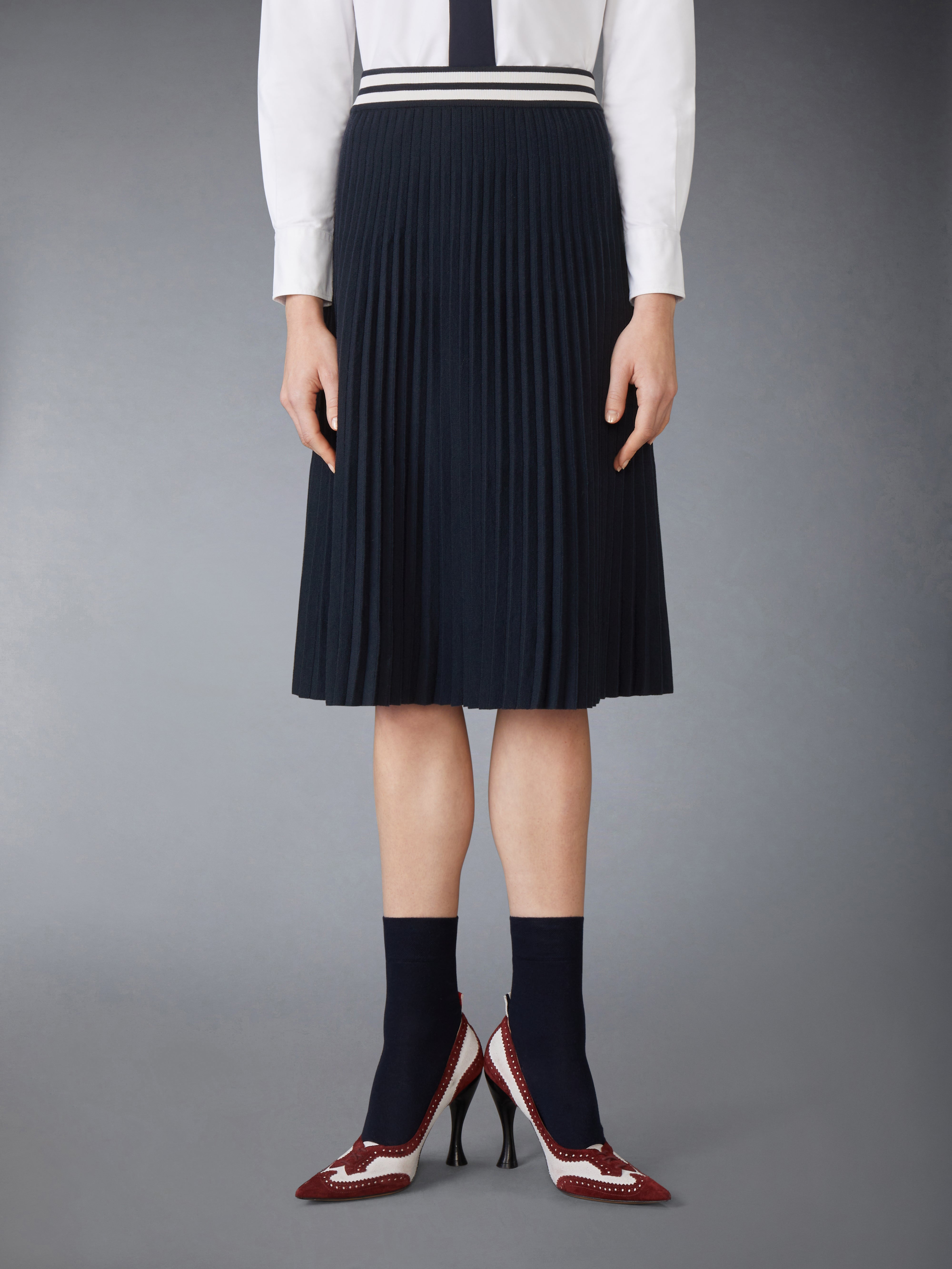 THOM BROWNE ダブルフェイスコットン ボウポケット ペンシルスカート ツイル ひざ下 プリーツスカート | Thom Browne